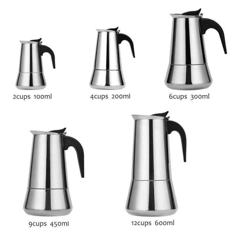 Stainless Steel Italian Top Moka Espresso Cafeteira Expresso Percolator 2 4 6 9 12 Cups Stovetop Coffee Maker Moka Pot kitchen 210326z