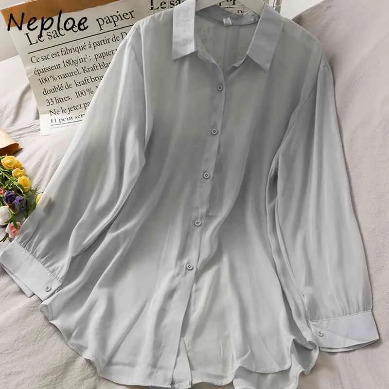 Neploe sväng ned krage långärmad singelbröstblus Kvinnor Arbetsstil Ol Loose Multicolor Blusas Spring Shirt Femme 210510