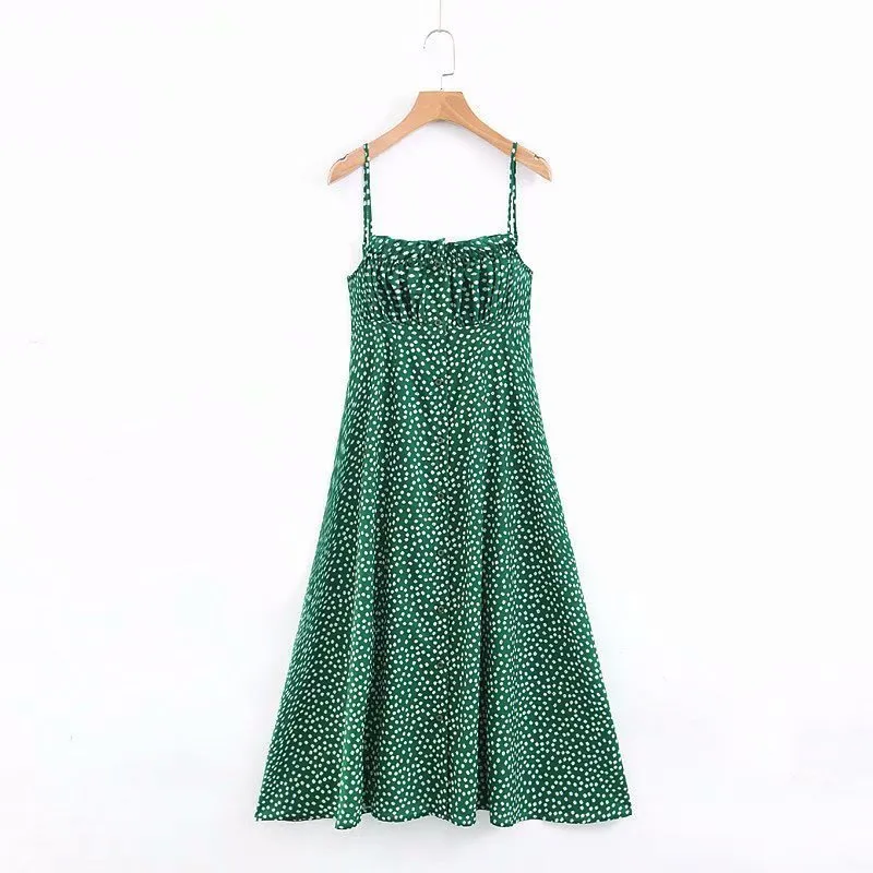 Été Femmes Vintage Casual robes festa champignon garniture dentelle fronde floral vert robe longue robe dame Plage maxi robes 210514