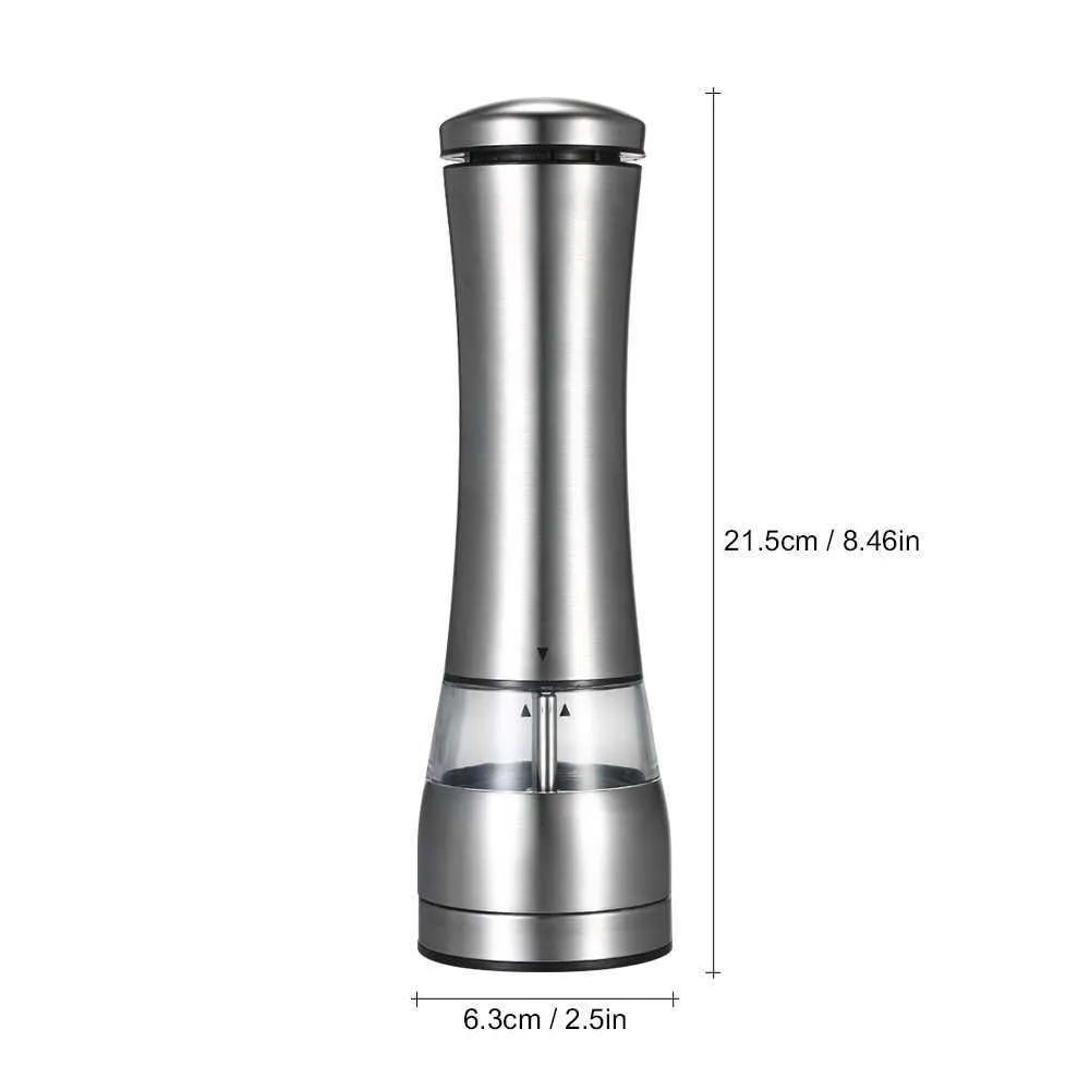 Stainless Steel Portable Electric Pepper Mill Adjustable Coarseness Salt Spices Ceramic Grinder Kitchen Seasoning Grinding Tools 210712