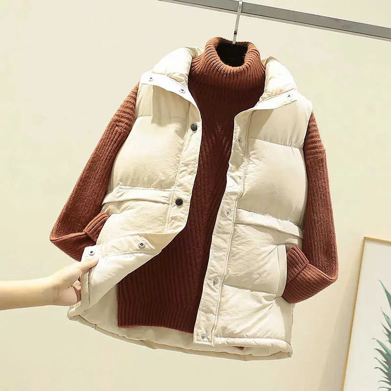 Frauen Ärmellose Weste Winter Warm Plus Größe 2XL Unten Baumwolle Gefütterte Jacke Weibliche Veats Mandarin Kragen Ärmellose Weste 211006