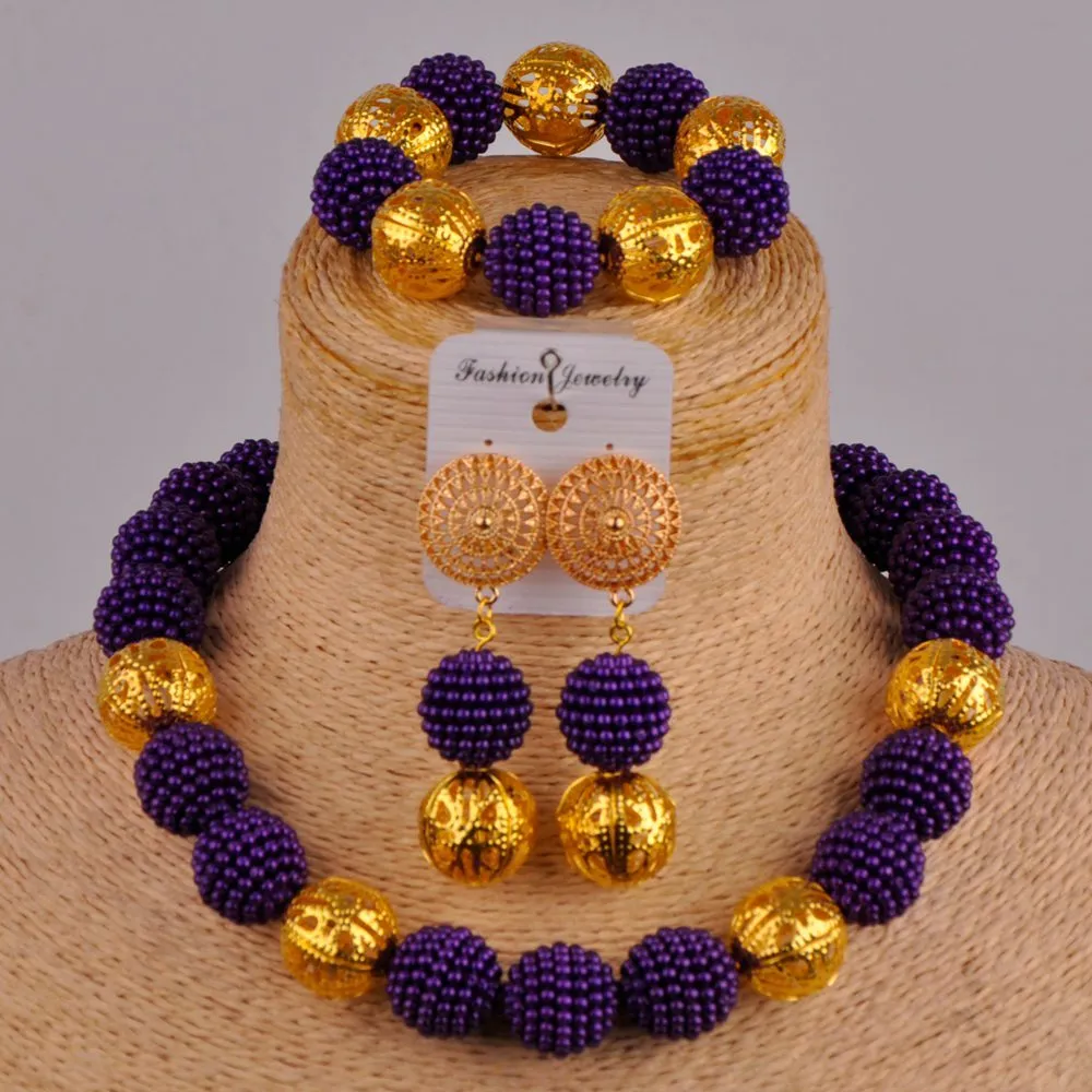 Nigerian Dubai Gold African Collana Orecchini Bracciale donna Set di gioielli da sposa con perline di corallo rosso