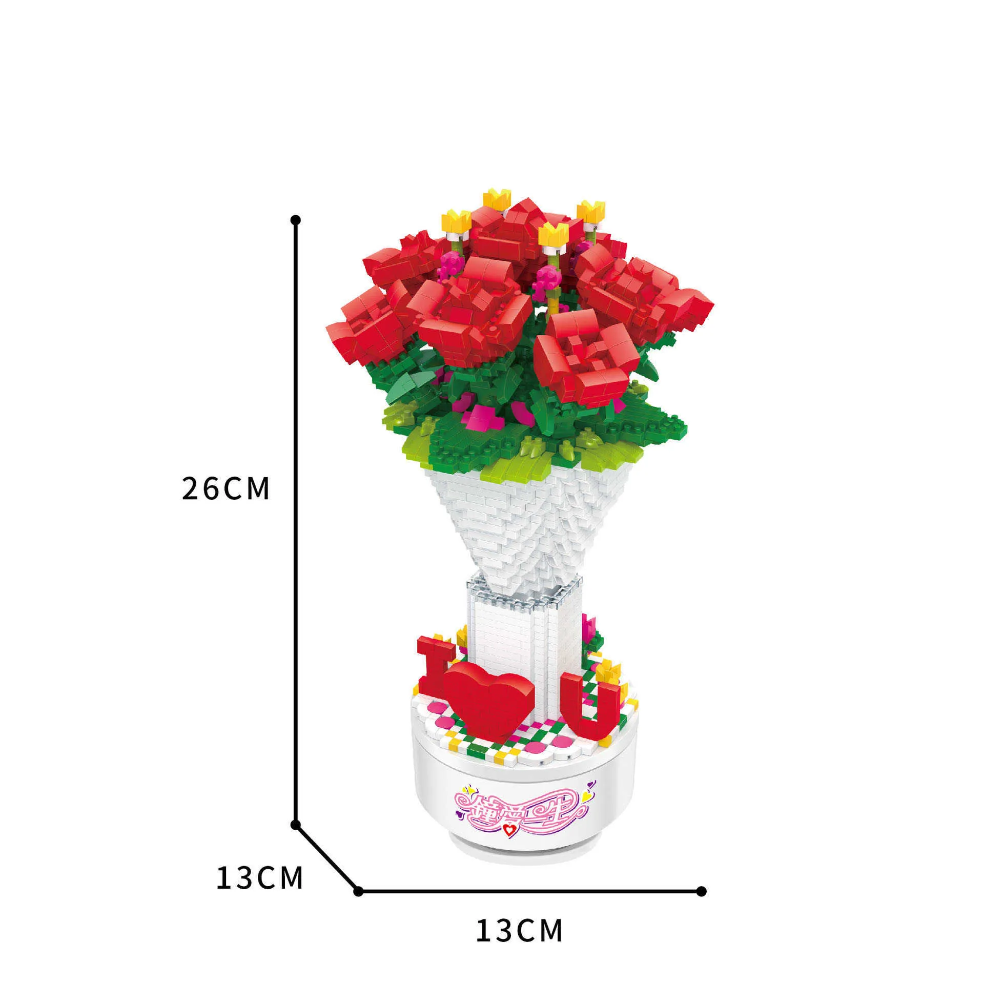 Brique de construction fleur micro diamant bloc romantique rose boîte à musique nanobrick assembler collection de jouets pour amoureux valentines cadeaux Q0823