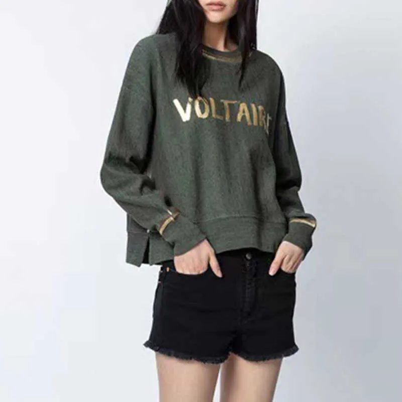 Rowling Green Letter Stampa Donna Felpa Autunno O Collo Manica lunga Casual Wild Lady Felpa Pullover Top 210729