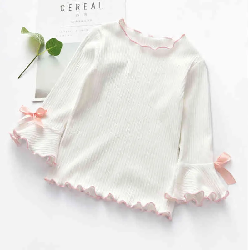 New Spring Fall Winter Girls Shirts Kids White Pink Long Sleeve Lace Bow Baby Girl Tops t shirt Toddler Children Clothes Gifts G1224