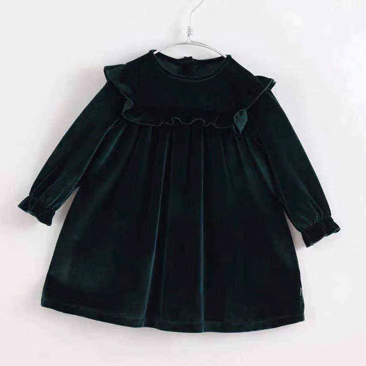 Baby girls dressAutumn vinter solid färg långärmad toddler velour klänningar söta barn sammet kläder prinsessan ruffles klänningar g1129