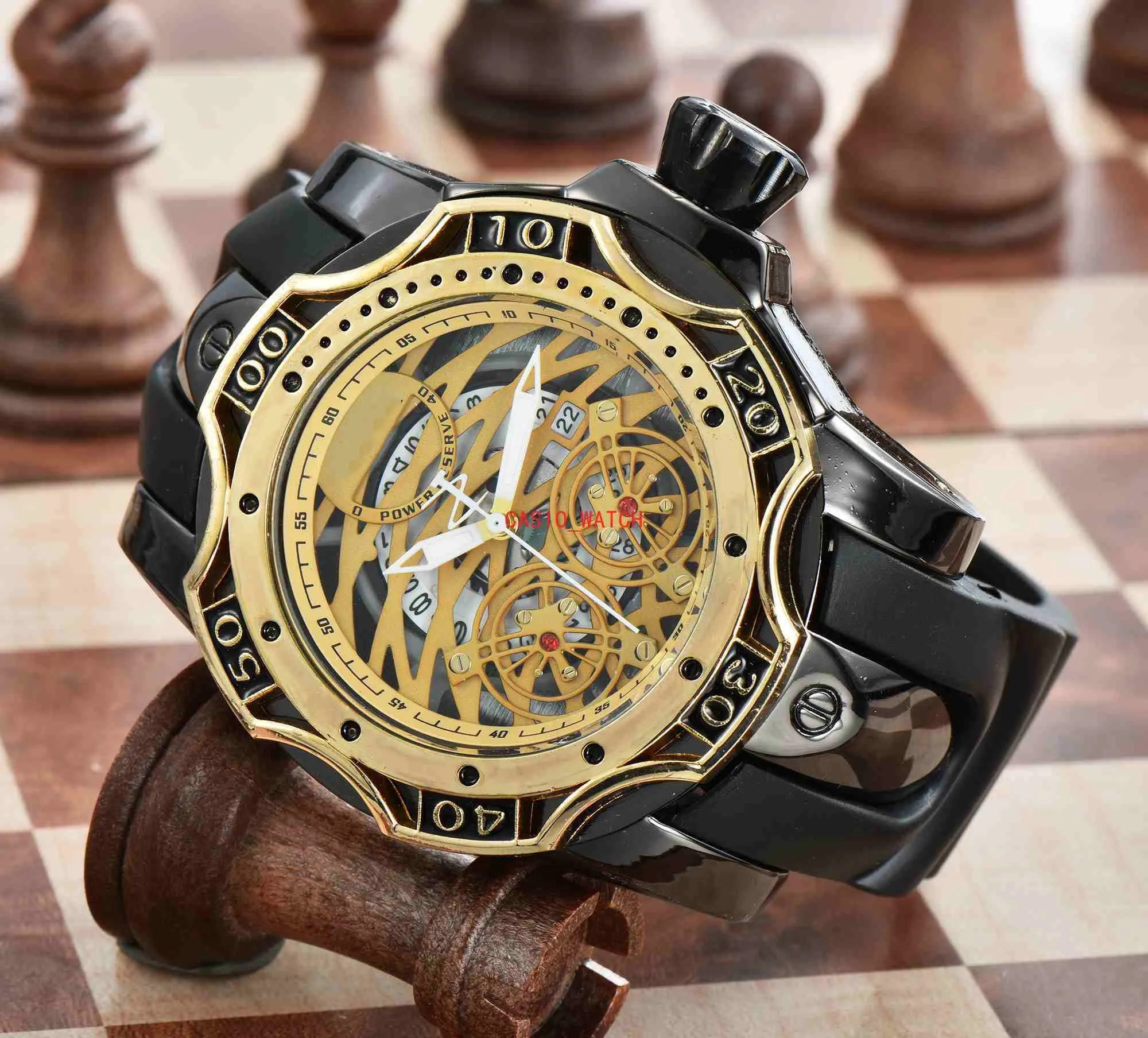 新しい INA 高級メンズミリタリースポーツ腕時計大型ダイヤルゴールデンクォーツメンズ腕時計カレンダーシリコーンストラップ腕時計 Montre De Luxe