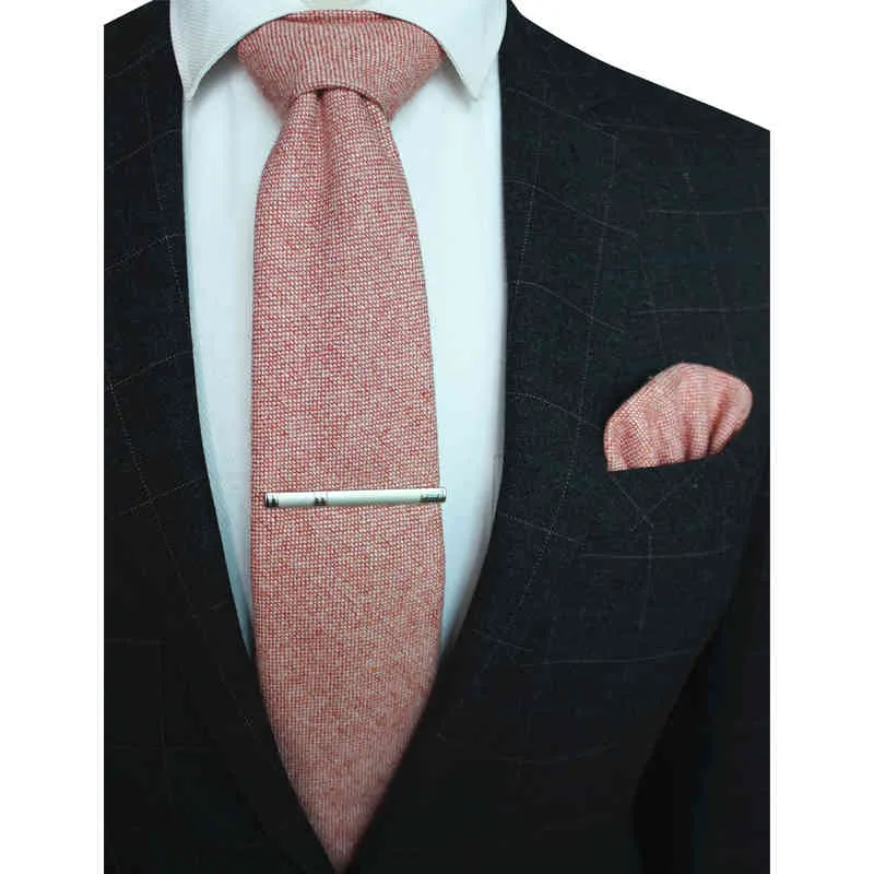 カンバフトソリッドカラーカシミアウールのネクタイとポケットスクエアクリップセット男性のための8センチレッドブラウングリーングレー