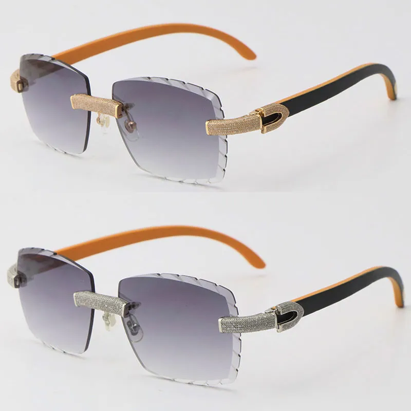 2022 NOUVEAU METAL RIMLless Man Lunettes de soleil Femmes d'origine Mélange de bois d'origine Micro pavé Diamond Set Femme Sun Sun Verres Homme et femme conduisant F2994