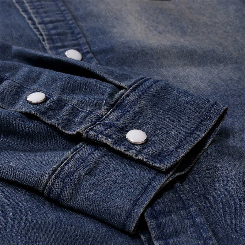 AIOPESON High Quality Long Sleeve Denim Shirt Men Spring Solid Color Cotton Jeans for Casual 's s 210809