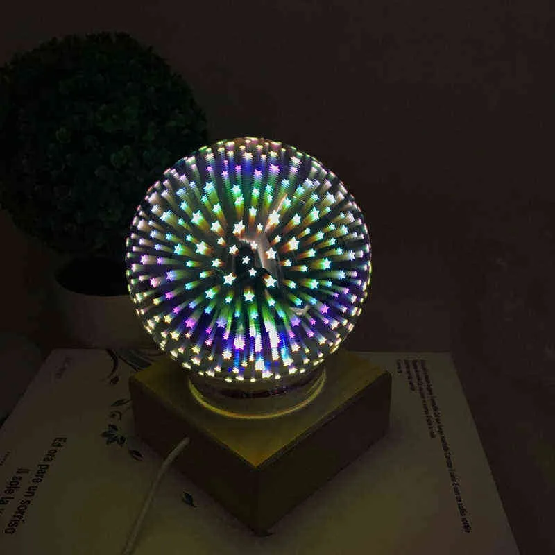 Galaxy projector lamp 3D transparant glas bal nachtlampje magie kleurrijk vuurwerk massief houten basis vakantie sfeer cadeau 5V W220222