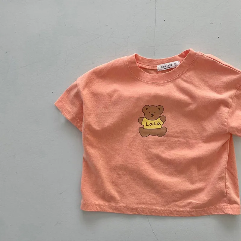 Kleinkind Baby Junge Mädchen Sommer Neue Casual Kleidung Set Baumwolle Cartoon Bär Muster Gedruckt T-shirt + Weiche Feste Shorts Hose 2 stücke 210413