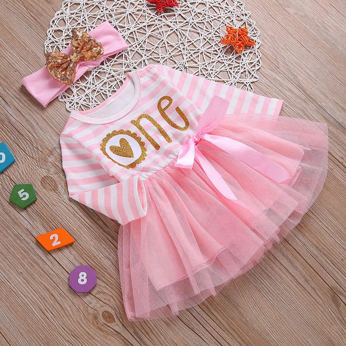 0-24M幼児生まれの赤ちゃん女の子Tutu Dress One Donuts Princess誕生日服210515