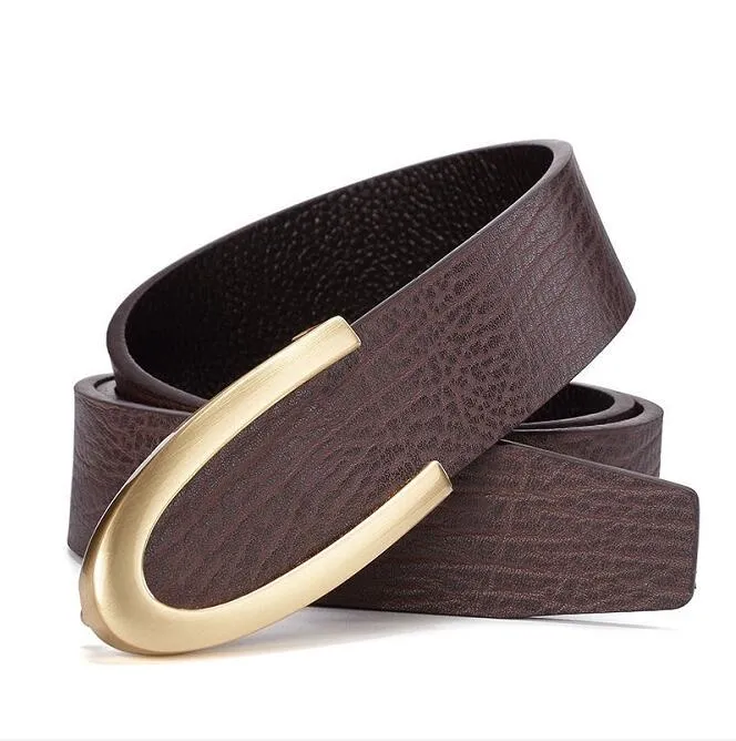 Men leather fashion personality young business leisure cowhide belt middle-aged smooth buckle A21218G