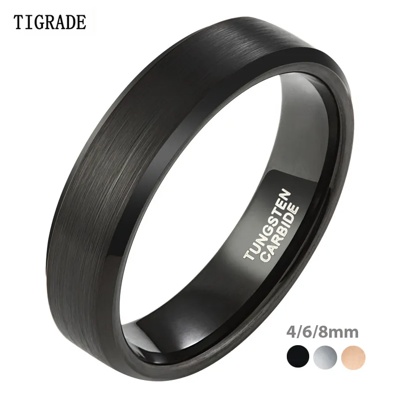 Tigrade 10 mm breiter Herrenring, schwarzer Ehering aus gebürstetem Wolframcarbid, Big-Daumen-Ringe für Männer, matt, coole Qualität, Größe 7, Größe 15 24499571