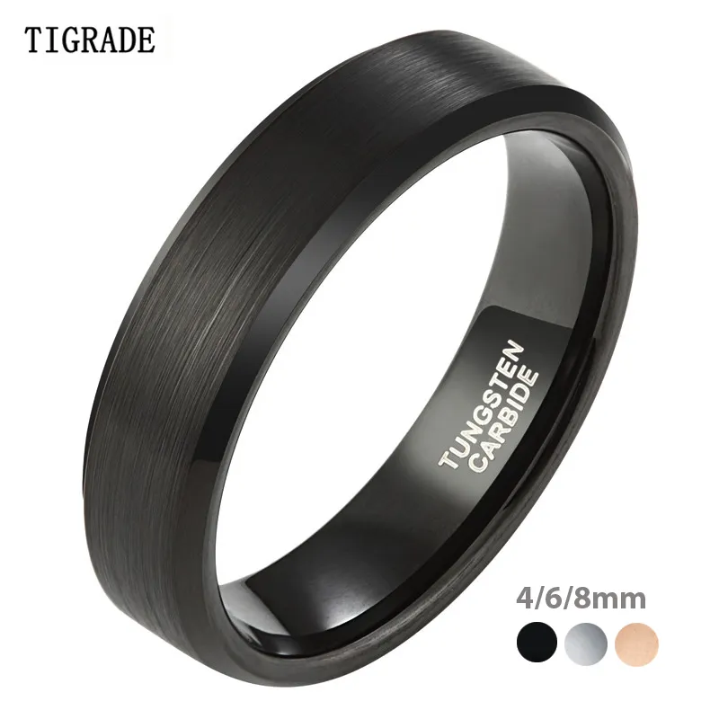 Tigrade 10mm Wide Man Ring Black Brushed Tungsten Carbide Wedding Band Big Thumb Rings for Men Matte Cool kvalitetsstorlek 7Size 15 25775678