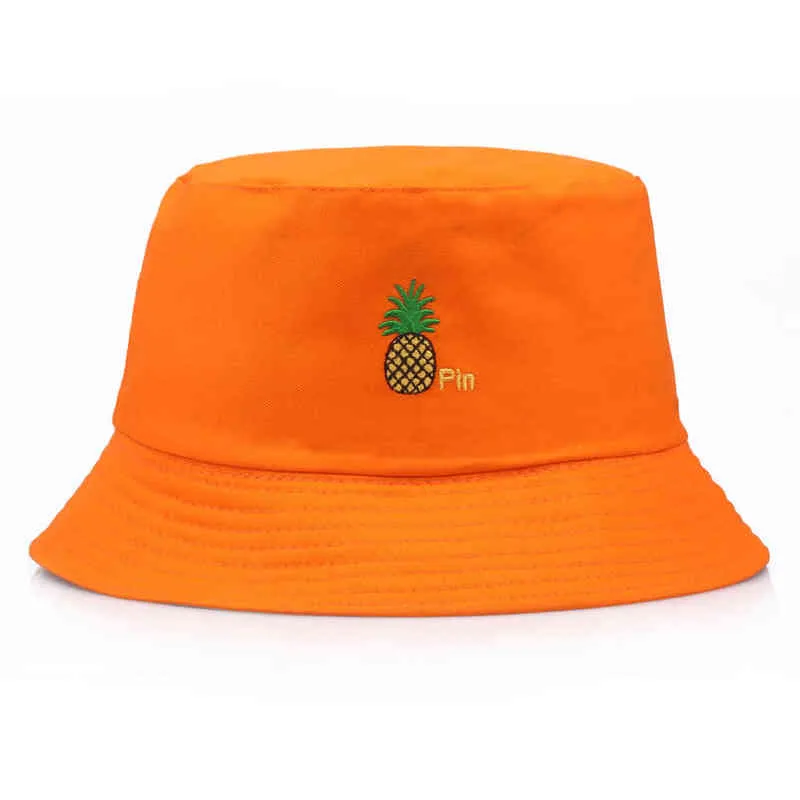 かわいい女性の熱帯のフルーツバケツ帽子刺繍パイナップル釣り帽子オレンジブラックピンクG220311