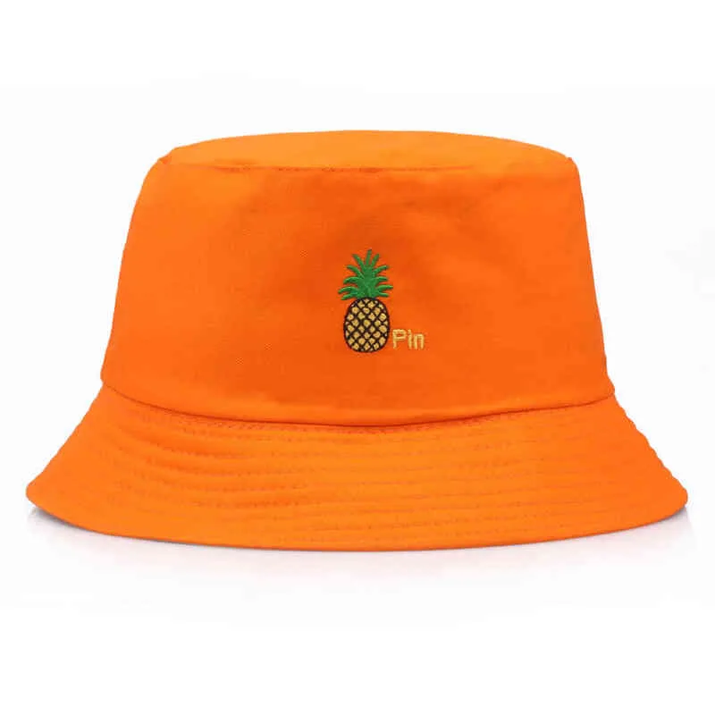 Niedlicher Damen-Eimerhut mit tropischen Früchten, Stickerei, Ananas-Fischerhut, Orange, Schwarz, Rosa, G220311