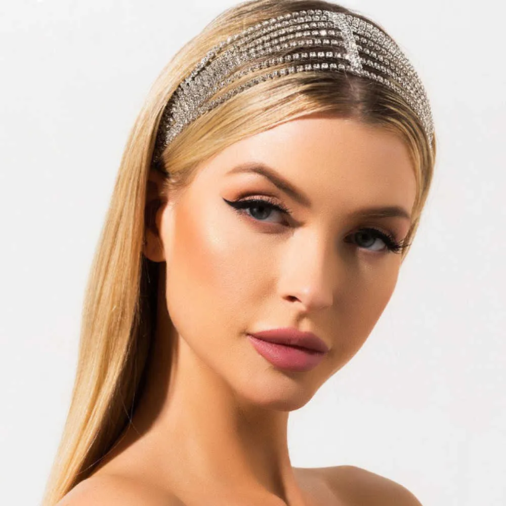Multi-layer Crystal Bridal Hairband Headdear Head Chain Sieraden voor Vrouwen Bling Rhinestone Elastische Hoofdband Haaraccessoires X0726