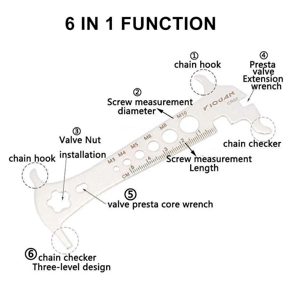 Bike Chain Checker 6 i 1 MTB Bike Cykel Rostfritt Stål Slitförlustindikator Kontroller Mätning Rulverk Reparationsverktyg