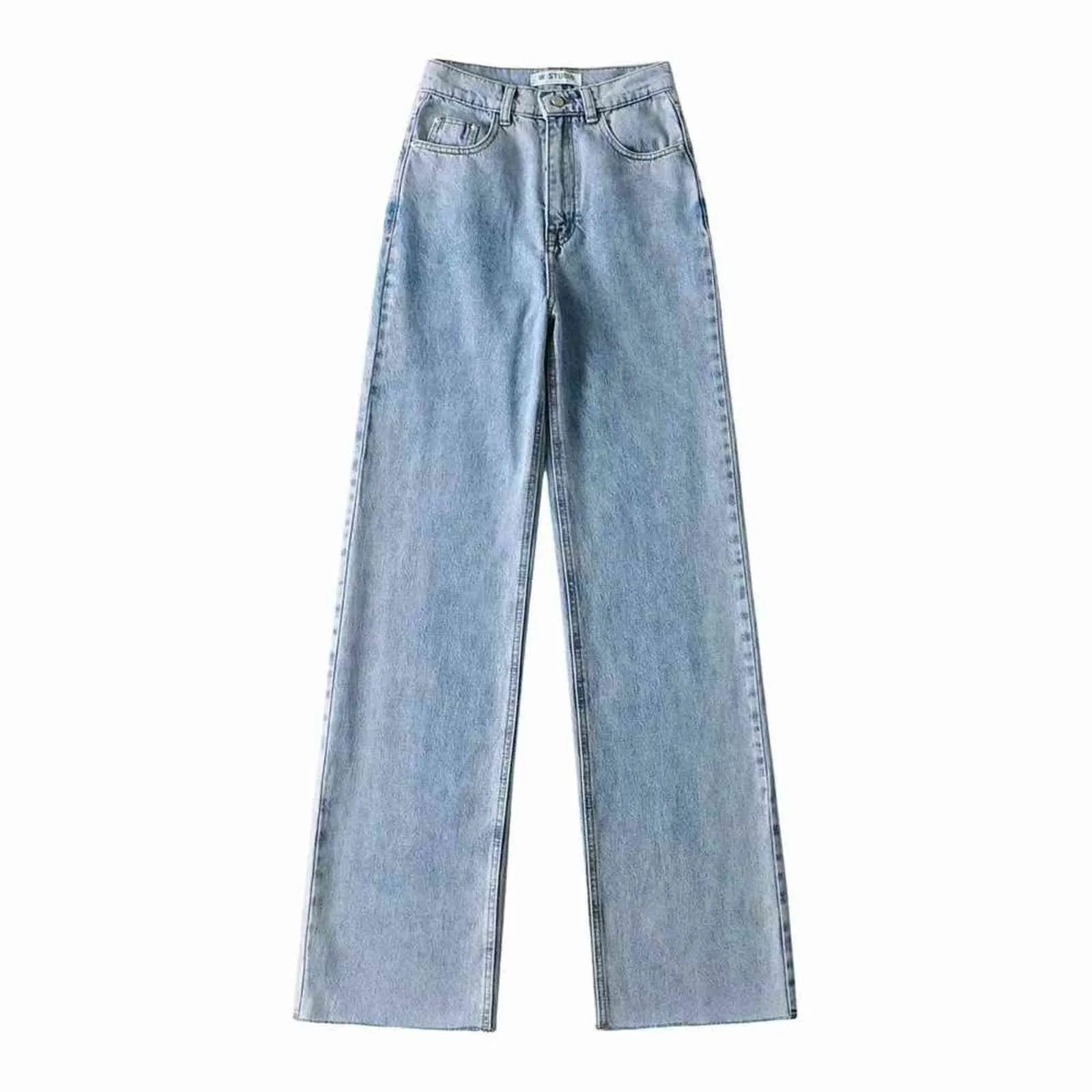 GCAROL mulheres altas cinturadas em linha reta calças de pernas largas com borda áspera magro e flacidez chique elegante Burr jeans calças 211111