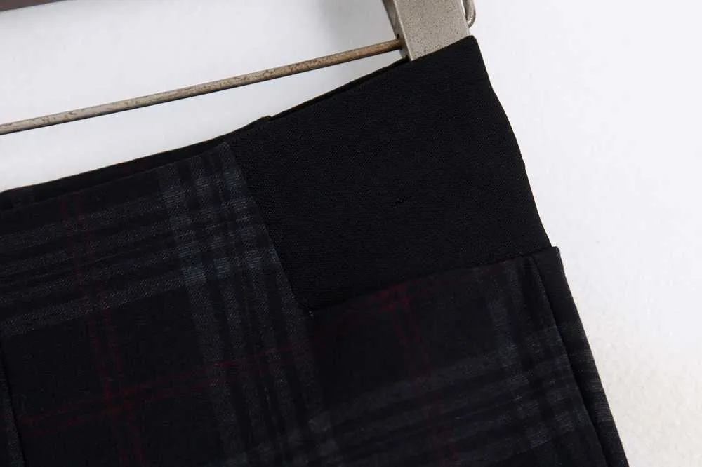 Mulheres magro calça outono moda elástico alta cintura xadrez e preto estiramento material moderno senhora lápis calças 210602