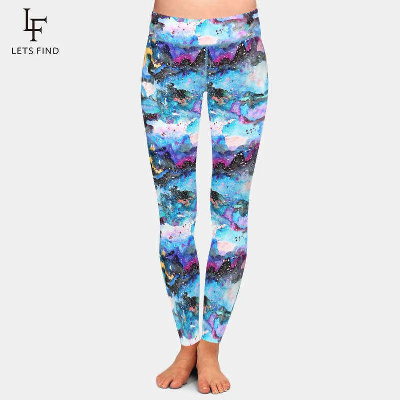 LETSFIND Ankunft Schöne Galaxy Muster Drucken Hohe Taille Plus Größe Frauen Leggings Mode Fitness Dünne Weibliche Neunte Hosen 211215