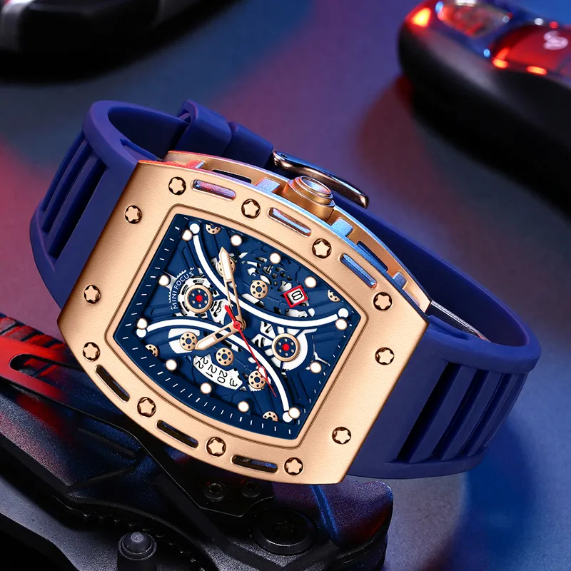 男性のスケルトン時計ファッションメンクォーツスポーツビジネス腕時計レリオギオマスクリノシリコンバンドWaches284z