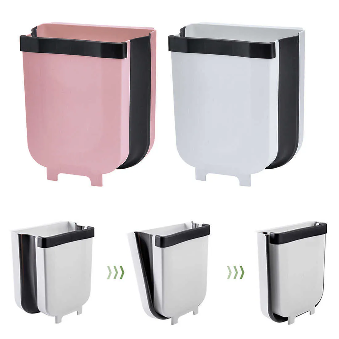 9L Folding Waste Bins Kitchen Garbage Bin Foldable Car Trash Can Wall Mounted Trashcan for Bathroom Toilet Storage Bucket 210728