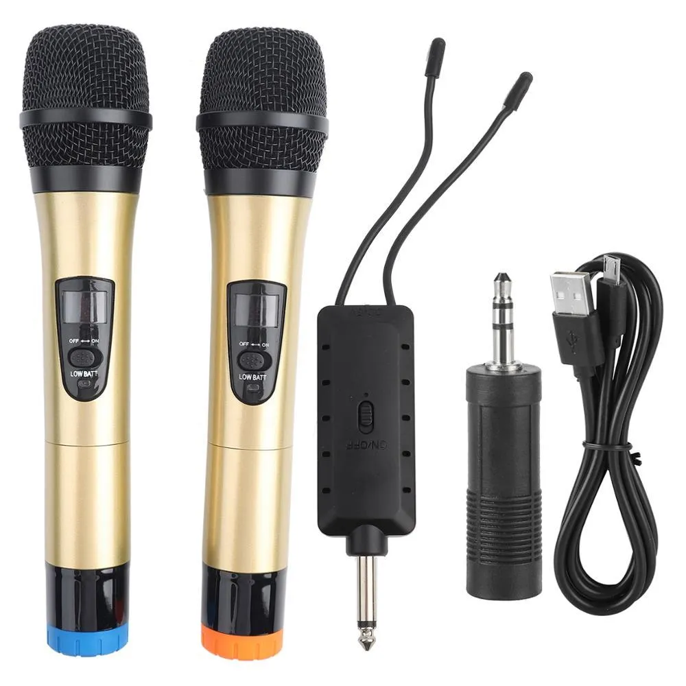 2 kabellose Mikrofone, 1 Empfänger, MIC-Mikrofon, KTV-Karaoke-Player, Echo-System, digitaler Sound, Audio-Mixer, Gesangsmaschine E8