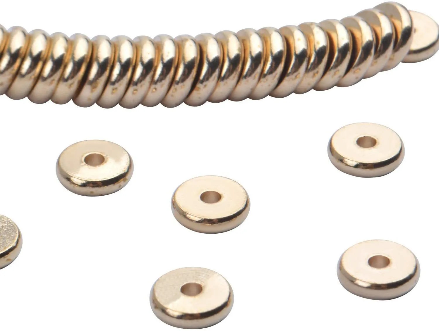 100st 8mm Flat Round RondeLe Loose Disc Beads Metal Spacers för DIY Bracelet Smycken Göra Tillbehör Guld