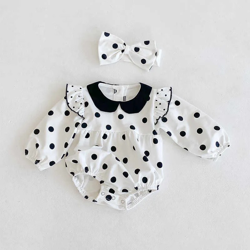 Polka Dot Romper Born Girl Clothes Spring Fall Långärmad Jumpsuit Baby Onesie Outfit Infant Bodysuit 210529