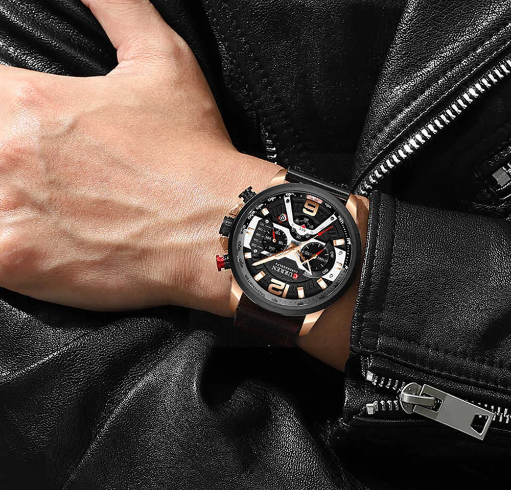 Curren Mens Montres 2020 Nouvelle montre en cuir de luxe pour hommes étanche quartz horloge mâle marque sport chronographe Relogio Masculino Q0524