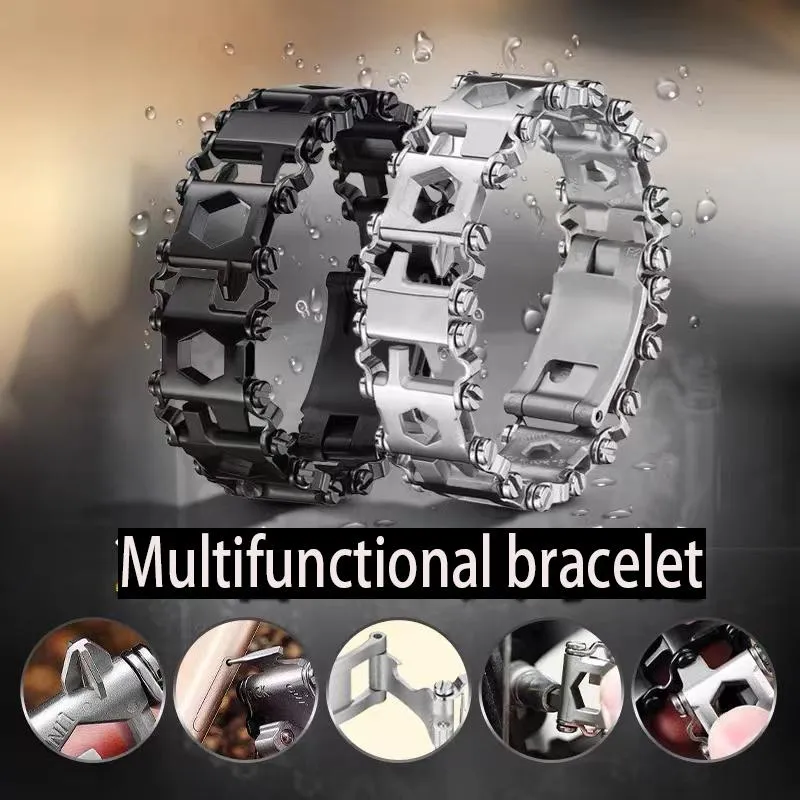 Cinturini orologi Bracciale attrezzi Battistrada Multifunzione Kit di cacciaviti esterni Bracciale da viaggio indossabile bici in acciaio inossidabile249o