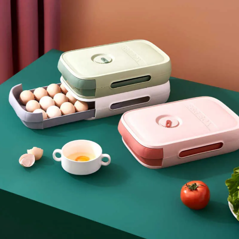4-kleuren koelkast rollende ei opbergdoos vers houdend huishoudelijke creatieve keuken voedsel organizer 210922