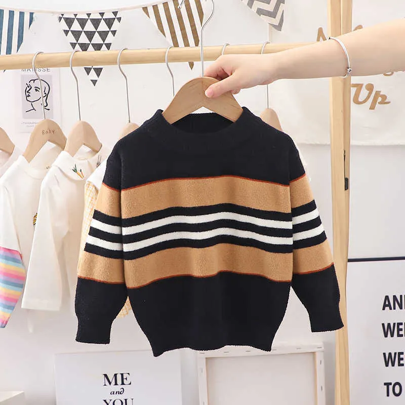 Girl Fashion Knitted Gentleman Knitwear 2-7T Toddler Kid Boy Clothes Autumn Winter Warm Pullover Top Long Sleeve Plaid Sweater Y1024