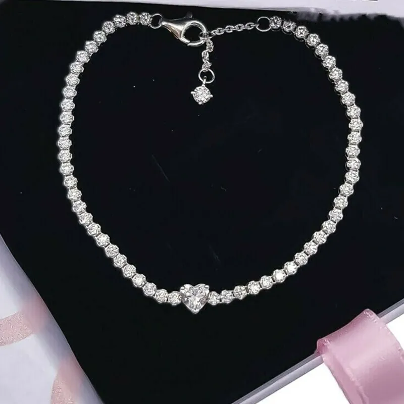 estilo pandora jóias da série Essence Sparkly Heart Tennis Bracelets 16-50CM Snake Charm Beads conjuntos para mulheres com logotipo ale pulseira crianças presente de aniversário 590041C01