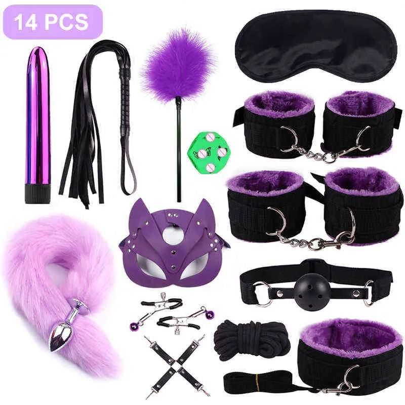 NXY Sm bondage SexLady Manette colletto a frusta Morsetti capezzoli Set Corda erotica BDSM Bondage Giocattoli coppie Donne Butt plug anale Coda 1126