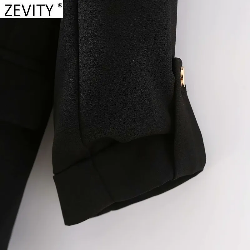 Frauen Mode Kerb Kragen Fitting Blazer Mantel Büro Roll Up Sleeve Taschen Weibliche Chic Offene Nähte Tops SW712 210420
