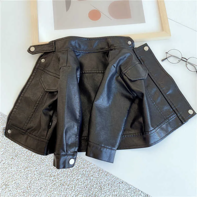 1-8T Toddler Kid Neonati maschi Vestiti primaverili Warm PU Cappotti Giacca da motociclista ragazza Moda Streetwear Black Zipper Outwear 211011