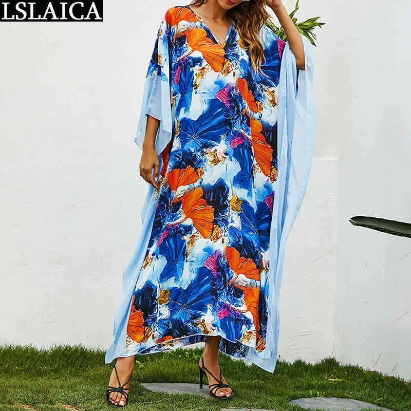 Försäljning Bohemian Klänning Lös Afrika Stil Elegant Mode Casual Kvinnor Skriv ut Strand Holiday Plus Size Streetwear Robe 210515