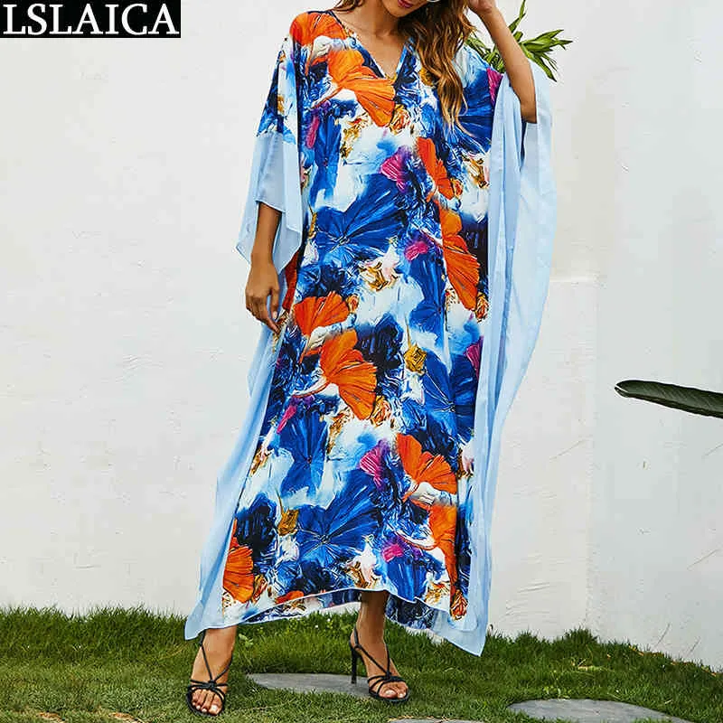 Verkoop Boheemse jurk Losse Afrika Stijl Elegante Mode Casual Dames Print Beach Holiday Plus Size Streetwear Robe 210515