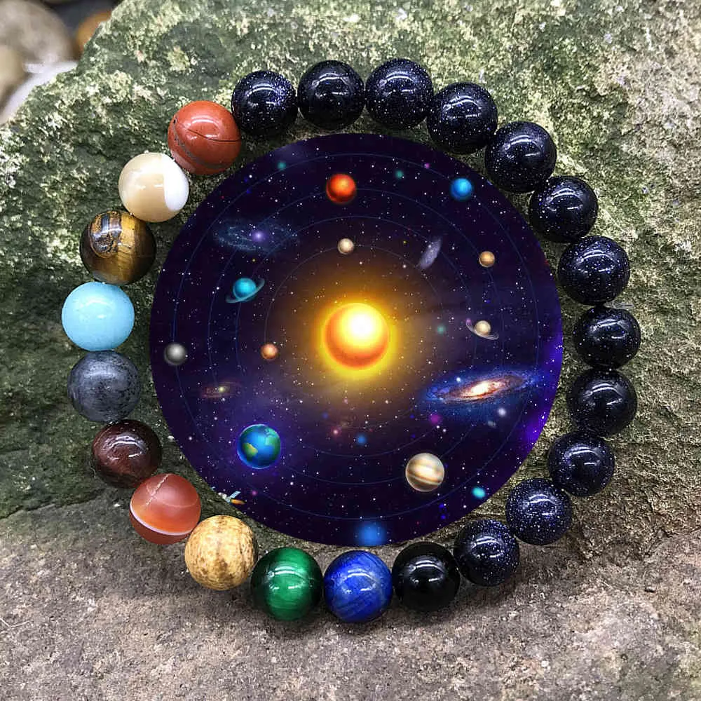Kwaliteit 8 mm steen acht planeten armband nachtelijke hemel starlight melkachtige manier Handstring mode