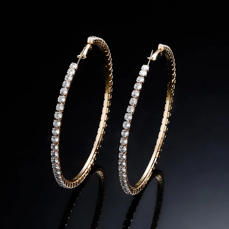 Women Earrings 2cm-10cm Diameter High Quality 18K Yellow White Gold Plated CZ Large Circle Earrings Hoops for Girls Women267s