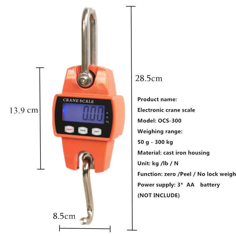 Crane Scale Weight 300kg 150kg/50g 200kg/100g 500kg/100g Heavy Duty Hanging Hook Scales Portable Digital Stainless Steel 40%off 210927