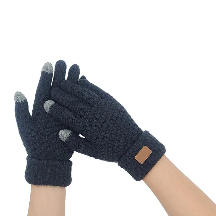Big Children Knitted Gloves Winter Touch Screen Glove Windproof Knitting Mittens Teen Outdoor Riding Full Finger Mitten