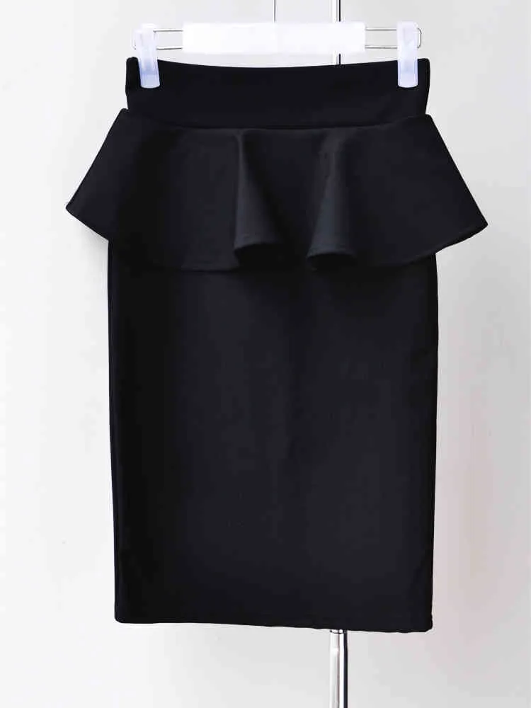 Fashion OL Women Black Causal Stretch High Waist Womens A-Line Skirts Plus Size Femininas Short Lady Skirt 2202 50 210415