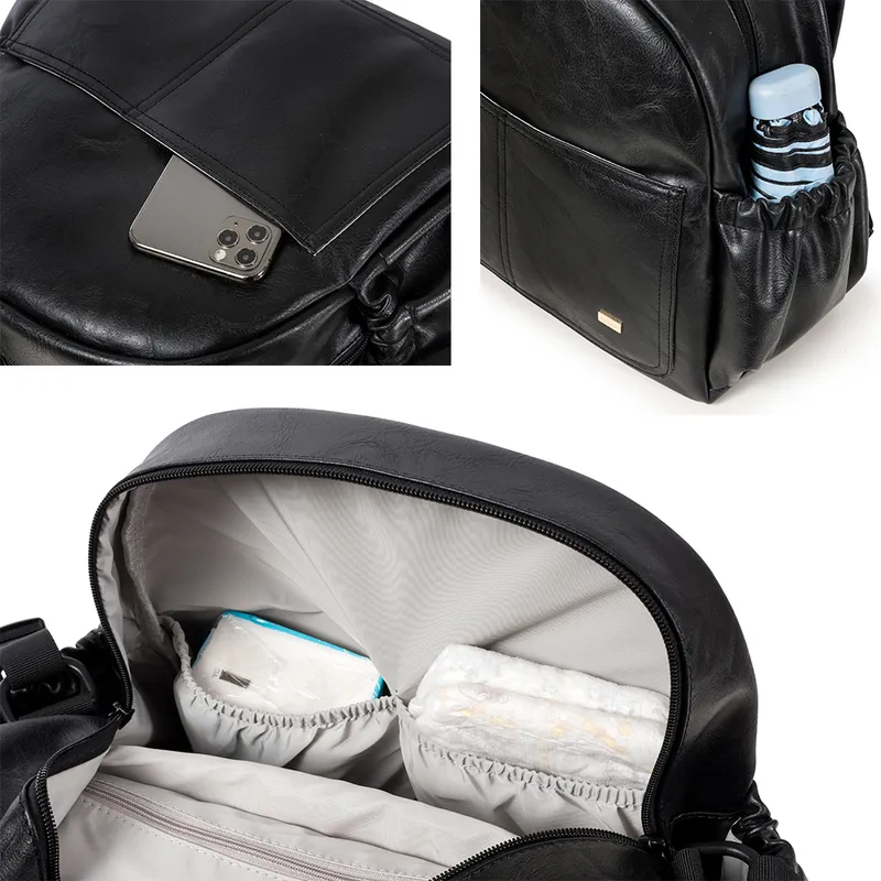 Fashion Maternity Nappy Changing Bag for Mother Black Large Capacity Diaper with 2 Straps Travel Backpack Baby 220225