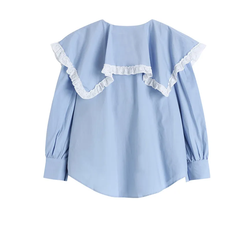 Nomikuma Plissé Causal Poupée Coréenne Chemise Douce Dentelle Patchwork Peter Pan Col Blouse Printemps Puff Manches Longues Blusas Top 6F997 210427