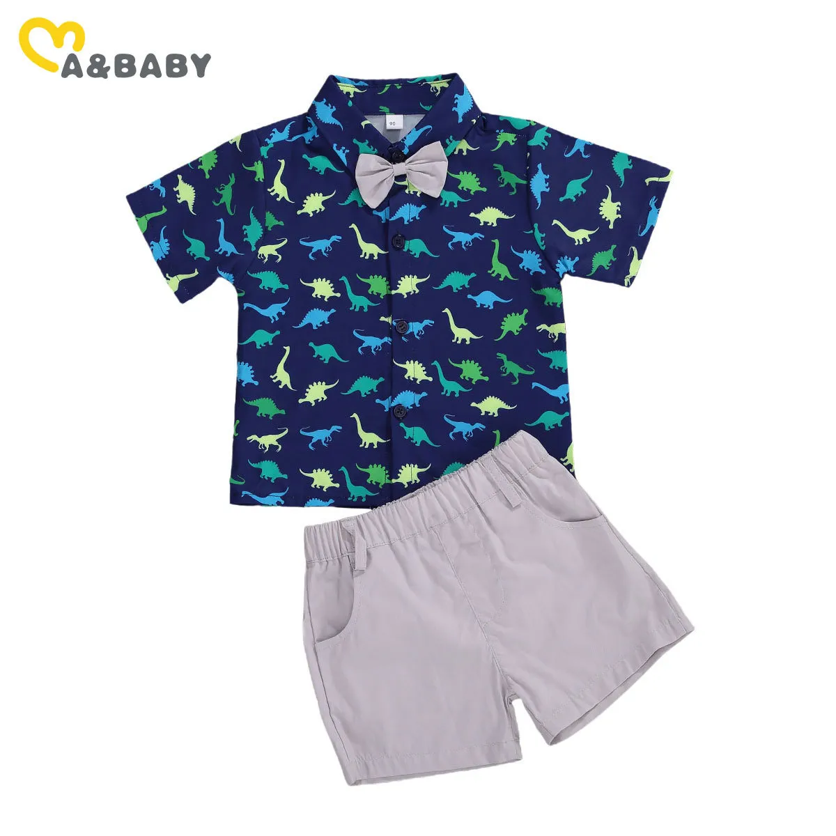 1-6Y toddler spädbarn barn baby pojke kläder uppsättning tecknad dinosaur båge skjortor toppar shorts outfits barn kostymer 210515